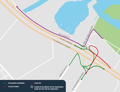 El tránsito que circule por la colectora de Cantilo deberá continuar hacia el norte hasta el enlace con Avenida del Libertador situado debajo de la General Paz