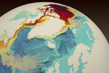 El trazador de tinte rojo simulado liberado desde Beaufort Gyre en el Océano Ártico muestra el transporte de agua dulce