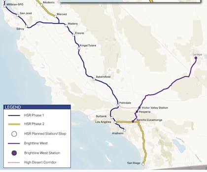 El tren hará un trayecto de 350 kilómetros entre Las Vegas y Rancho Cucamonga