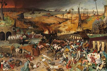 El triunfo de la muerte (1562) de Pieter Brueghel el Viejo. La Peste Negra, la peor pandemia que sufrió la humanidad, fue conocida como la moria grandissima, la mortalega grande, très grande mortalité, grosze Pestilentz y huge mortalyte: algo así como la “Gran Mortandad” o la “Gran Muerte”