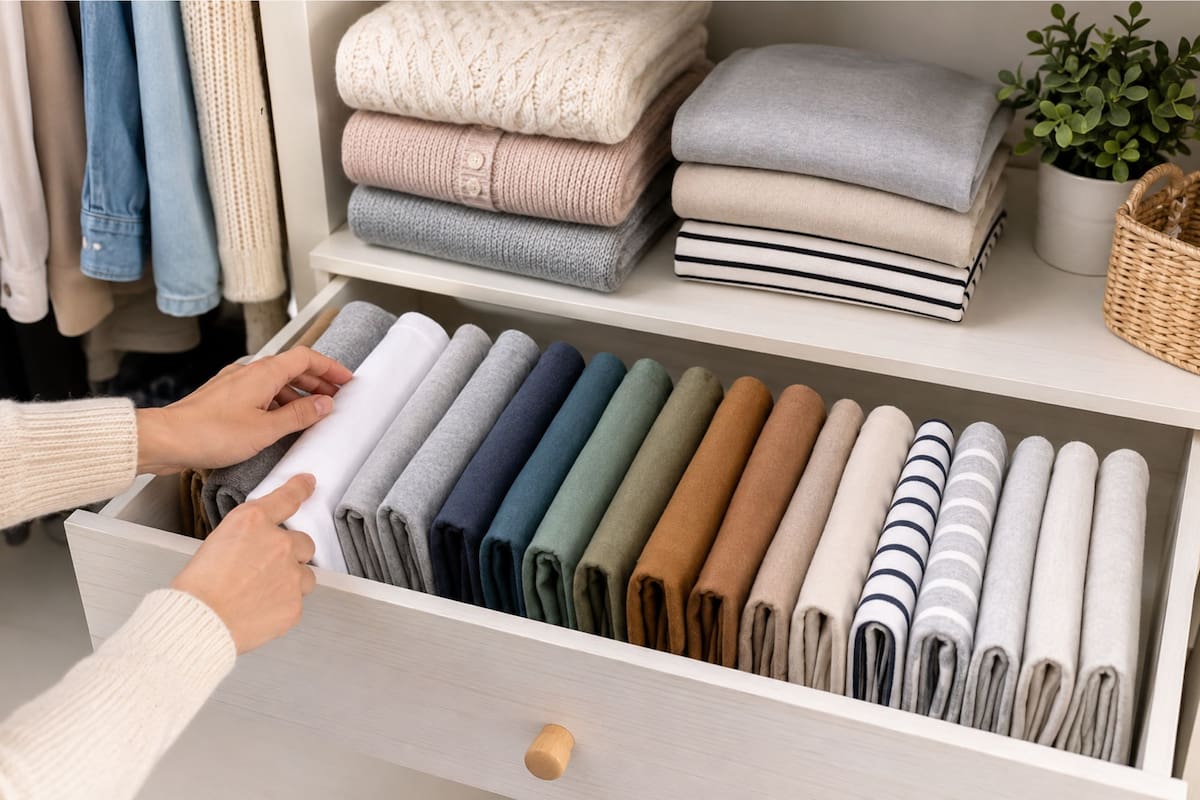 El truco japonés que cambia la forma de guardar la ropa y mantiene el orden por más tiempo (Imagen ilustrativa con IA)