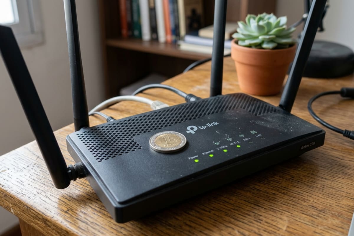 El truco viral de poner una moneda sobre el router para mejorar el Wi-Fi (imagen ilustrativa generada con IA)