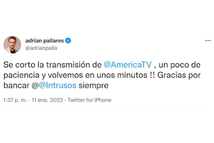 El tuit de Adrián Pallares luego de la caída de la transmisión