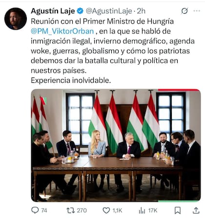 El tuit de Agustín Laje tras su reunión con Viktor Orbán