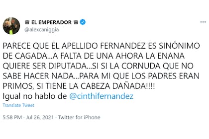 El tuit de Alex Caniggia