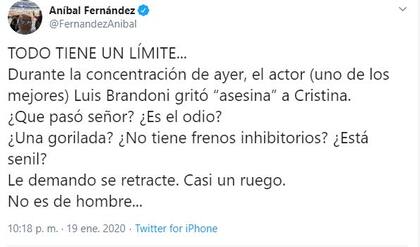 El tuit de Aníbal Fernández sobre Luis Brandoni
