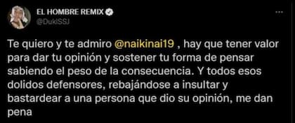 El tuit de Duki en apoyo a su colega