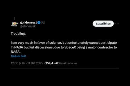 El tuit de Elon Musk, en respuesta a otro usuario, en el que se refirió al debate por el presupuesto de la NASA
