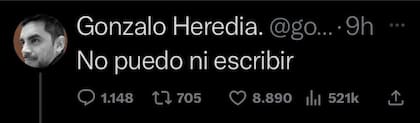 El tuit de Gonzalo Heredia que después eliminó