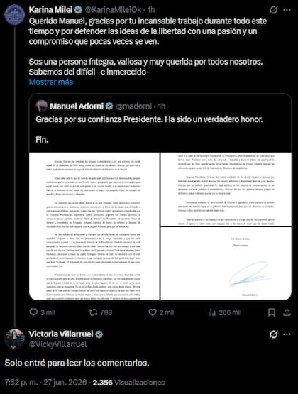 El tuit de Karina Milei y la respuesta de Victoria Villarruel