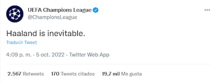 El tuit de la cuenta oficial de la Champions League (Foto: Twitter)