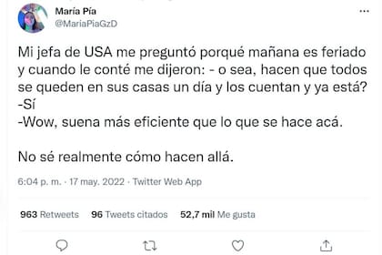 El tuit de la usuaria María Pía que simplemente narró un diálogo con su jefa en torno al censo generó una catarata de comentarios contrapuestos en un debate en el que se abrieron varias grietas