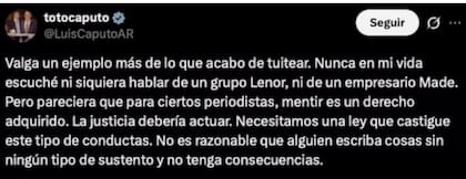 El tuit de Luis Caputo contra los periodistas
