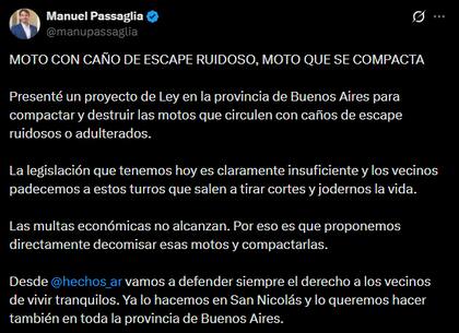 El tuit de Manuel Passaglia, autor del proyecto
