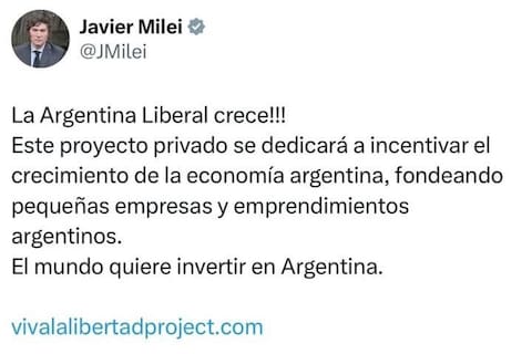 El tuit de Milei, que más tarde borró