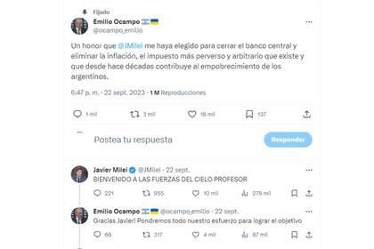 El tuit de Ocampo y de Milei