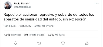 El tuit de Pablo Echarri.