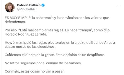 El tuit de Patricia Bullrich