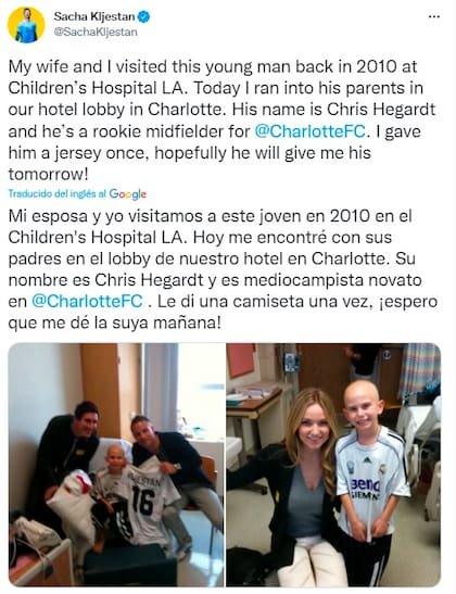El tuit de Sacha Kljestan que recuerda la emotiva historia Chris Hegardt (Foto: Twitter)