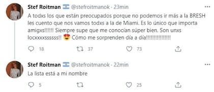El tuit de Stefi Roitman que generó indignación entre sus seguidores y la llevó a cerrar su cuenta de Twitter.