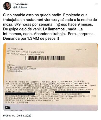 El tuit de Tito Loizeau