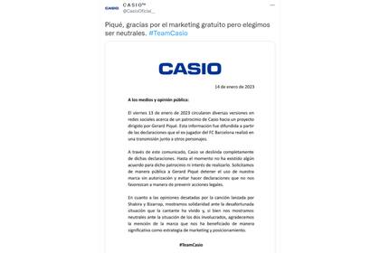 El tuit de una cuenta falsa de Casio que circuló masivamente en Twitter