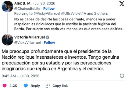 El tuit de Villarruel donde habla de "persecuciones imaginarias"