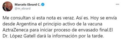El tuit del canciller mexicano Marcelo Ebrard