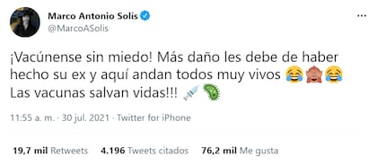 El tuit del cantante mexicano a favor de la vacunación que provocó todo tipo de comentarios