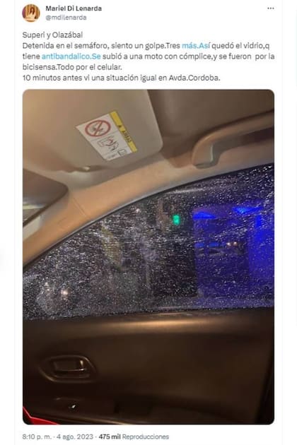 El tuit mediante el que Mariel Di Lenarda contó la violenta situación que vivió cuando intentaron robarle en plena calle, en Coghlan