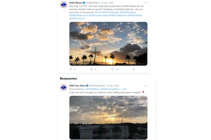 El tuit muestra la foto de un globo sonda a segundos de haber sido lanzado desde la estación meteorológica de Key West, Florida, Estados Unidos