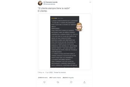 El tuit publicado por @camareroleones e viralizó en las redes sociales