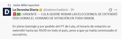 El tuit que compartió Milei