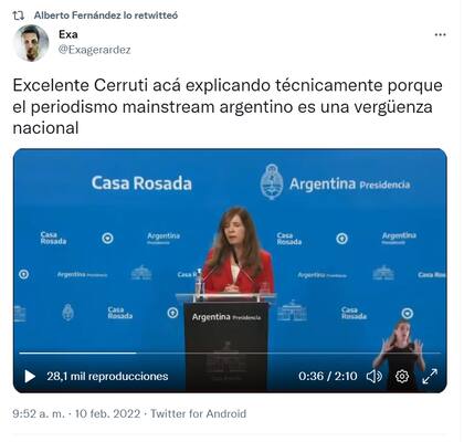 El tuit que compartió Alberto Fernández
