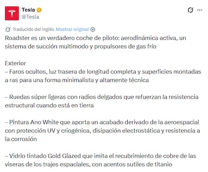 El tuit que posteó la compañía de Elon Musk