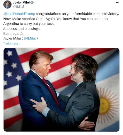 El tuit que publicó Javier Milei.
