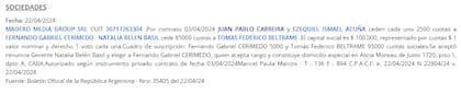 El tuitero Juan Pablo Carreira le cedió sus acciones de la agencia digital Madero Group SRL a Fernando Cerimedo