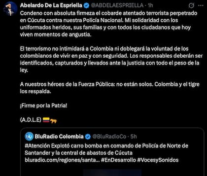 El tweet de Abelardo de la Espriella tras lo ocurrido