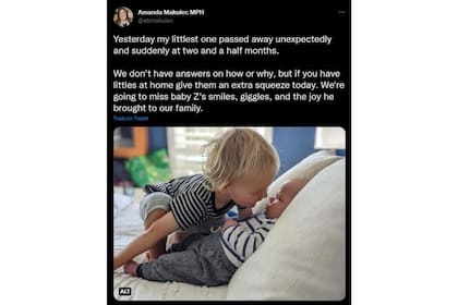 El tweet de Amanda Makulec en donde cuenta qué pasó con su hijo. Foto: Twitter