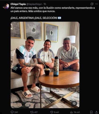 El tweet de Claudio Tapia, una cábala de la previa de cada encuentro de la selección argentina