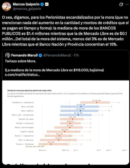 El tweet de Marcos Galperín sobre la mora