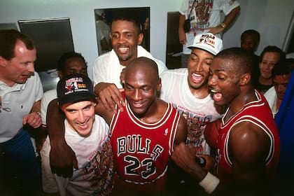 Jordan, Pippen y compañía en el festejo de Chicago Bulls
