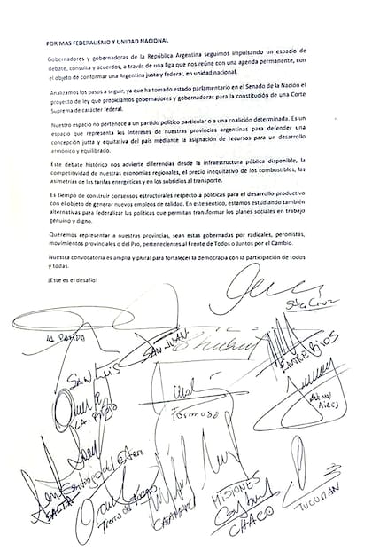 El último documento de los gobernadores del PJ, en el que hablan de "transformar los planes sociales"