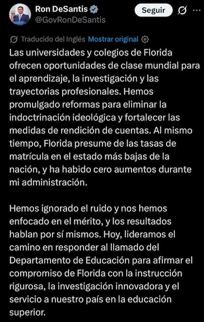 El último mensaje de DeSantis antes de los resultados de las primarias no mencionó la elección por la gobernación