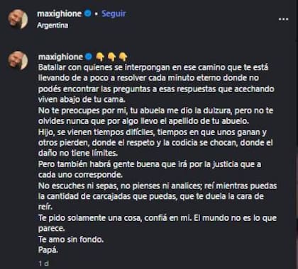 El último mensaje del actor Maxi Ghione antes de ser detenido en Santa Fe.