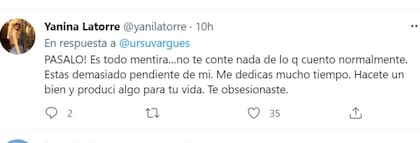 El último mensaje que le escribió Yanina Latorre a Ursula Vargues