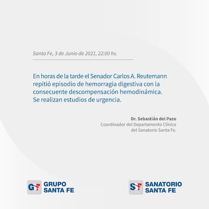 El último parte médico de Carlos Reutemann