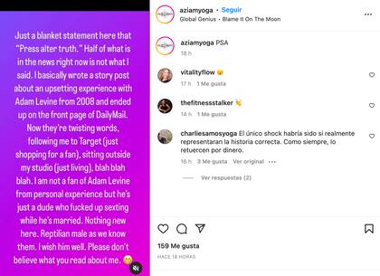 El último posteo de Alana sobre el caso de Adam Levine