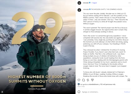 El último posteo en redes sociales de Nirmal Purja (Foto: Instagram @nimsdai)