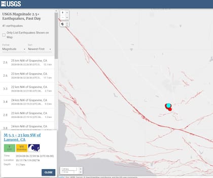 El USGS muestra un mapa interactivo en tiempo real con las últimas actualizaciones sobre los sismos que se registran en Estados Unidos